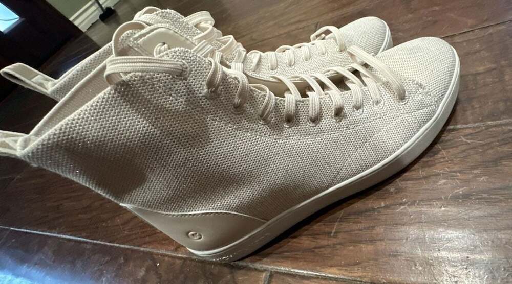 Michael Kors Edie Knit High-Top Lace-Up Sneakers in Light Cream